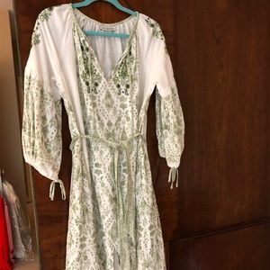 D'Ascoli Dascoli Midi Block Print Dress with Embroidery Medium Green
